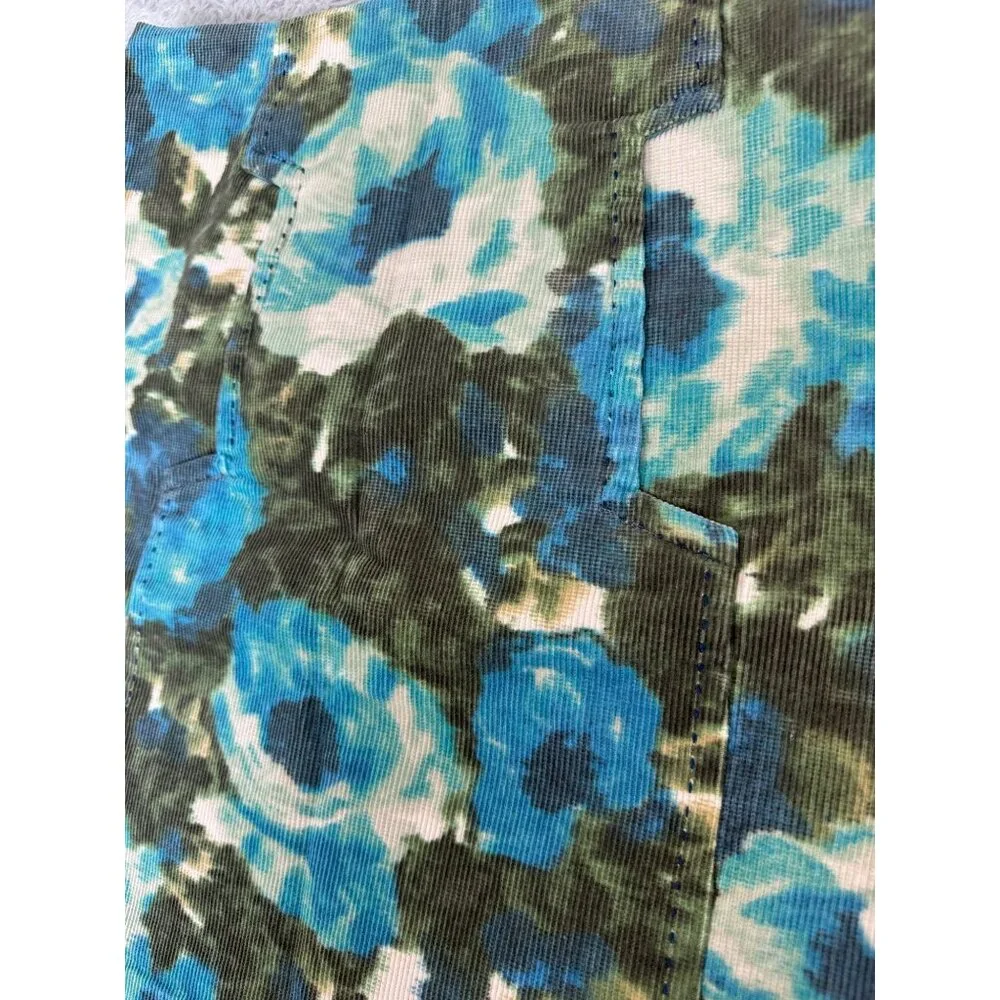 Anthropologie Womens Floral Corduroy Pencil Skirt Size 2 Green & Blue Vtg Style - Picture 9 of 11